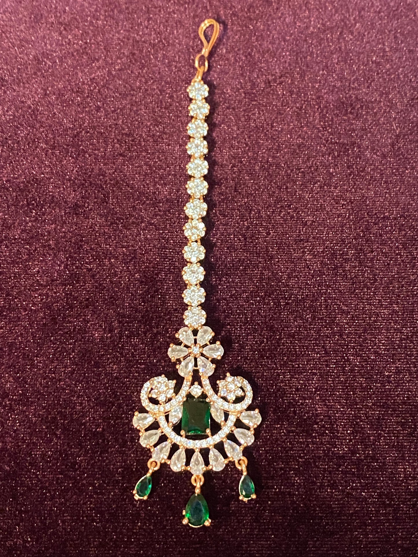 AD Maangtikka Rose Gold Emerald Green