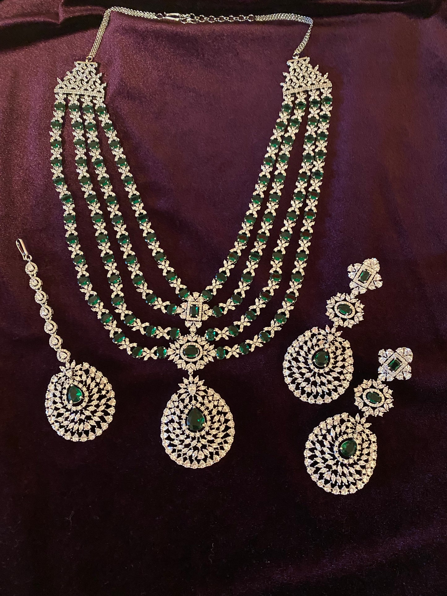 CZ Emerald 4 layer AD Set| Rhodium Finish