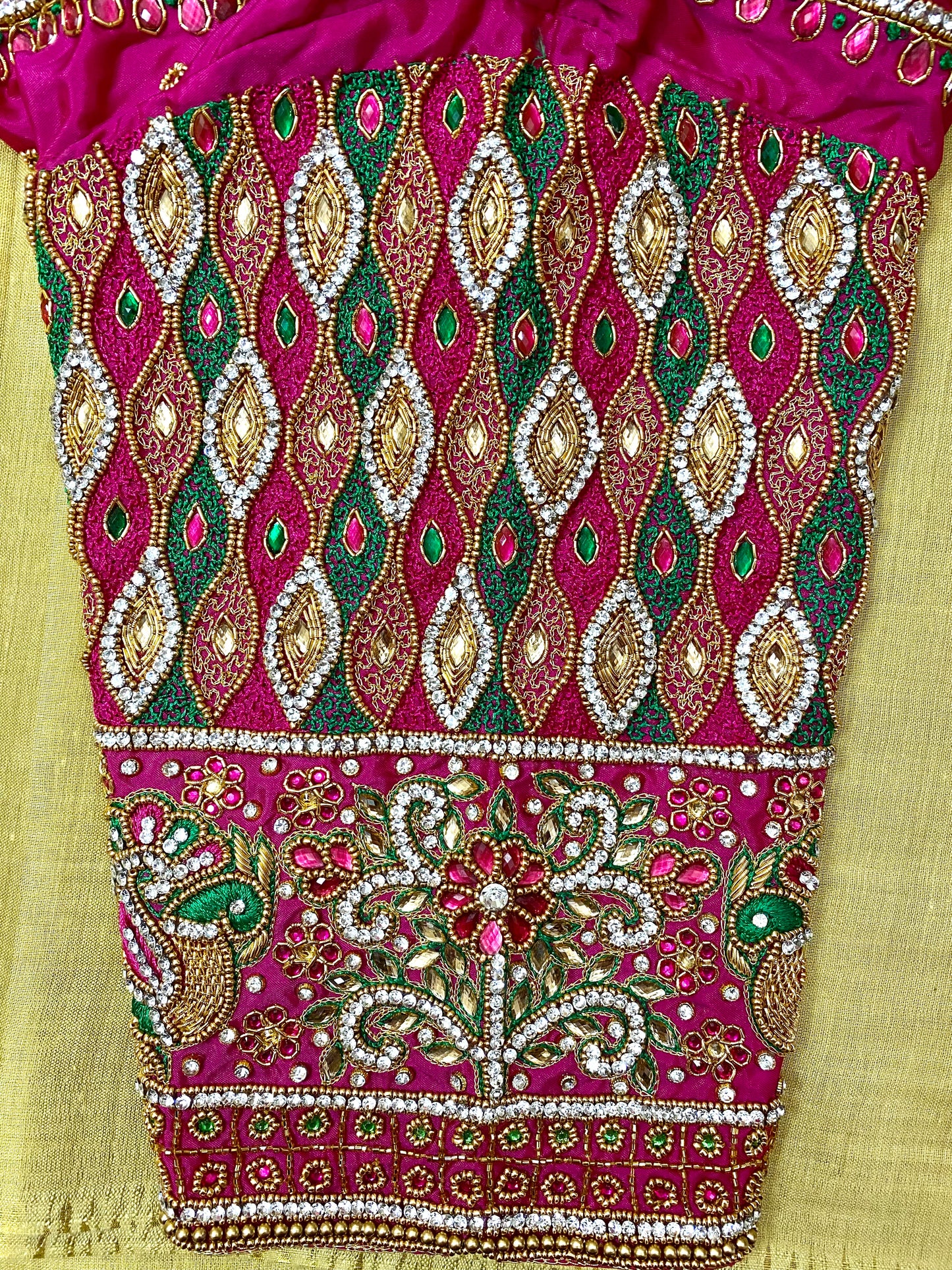 Aari Maggam work blouse Pink and Green | Fits 38"-44"|PrincessCut Padded