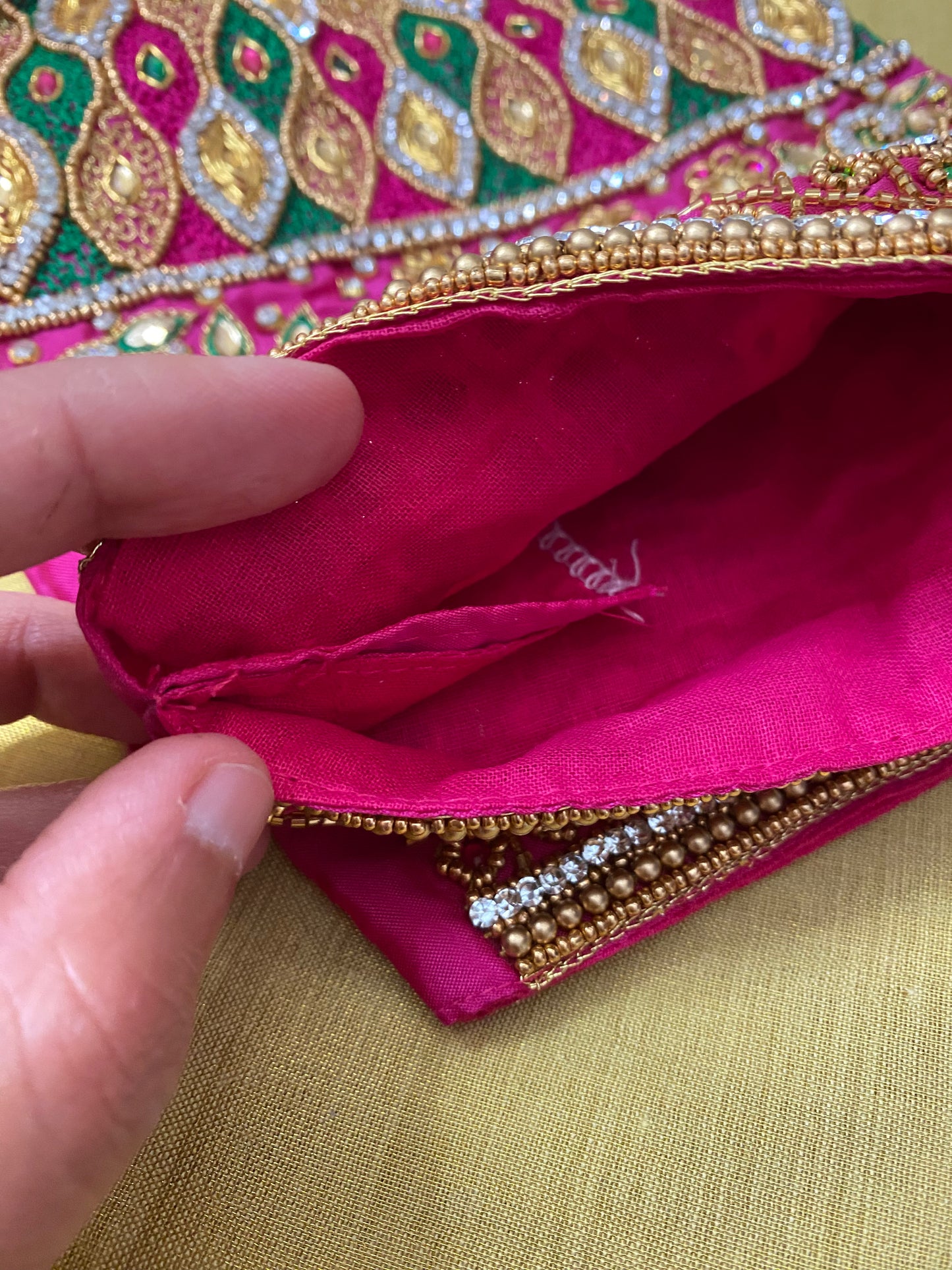 Aari Maggam work blouse Pink and Green | Fits 38"-44"|PrincessCut Padded