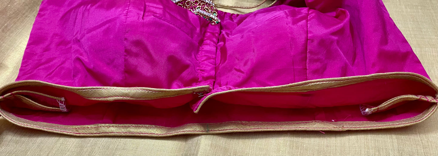 Aari Maggam work blouse Pink and Green | Fits 38"-44"|PrincessCut Padded