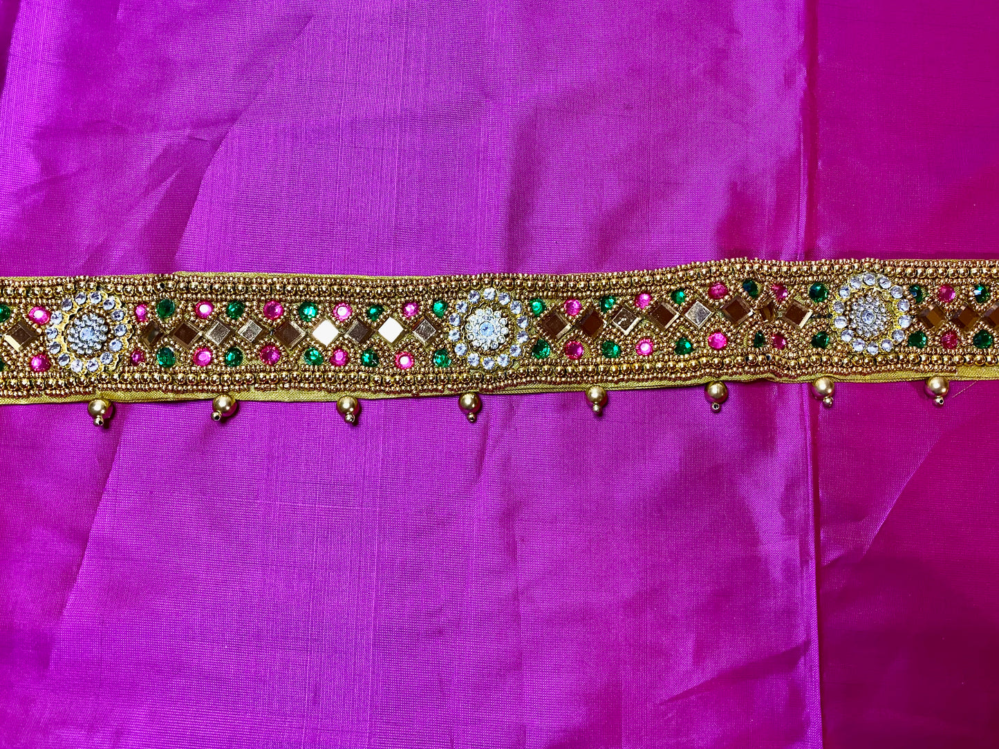 Aari Maggam work Belt | Green n Pink | Size- 25"-36"