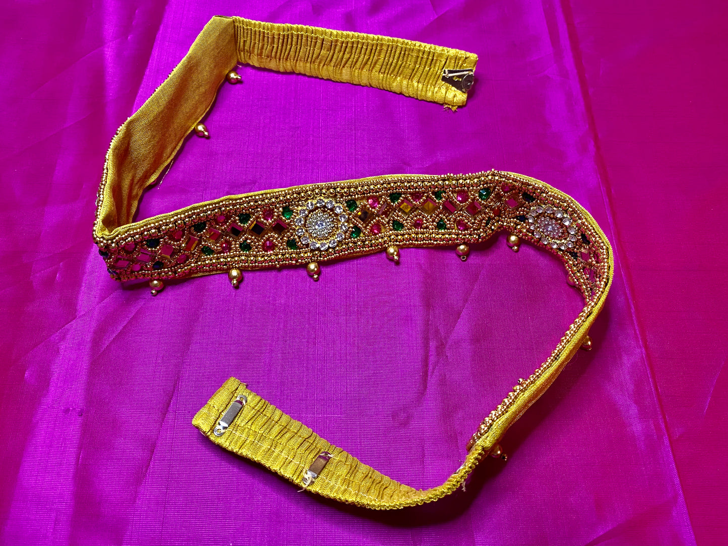 Aari Maggam work Belt | Green n Pink | Size- 25"-36"