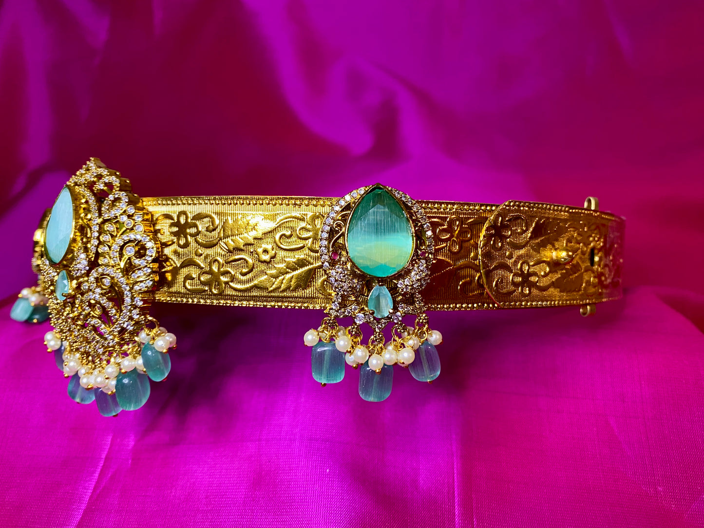 Kamarpatta| CZ American Diamond Vaddanam | Mint Green|Adult