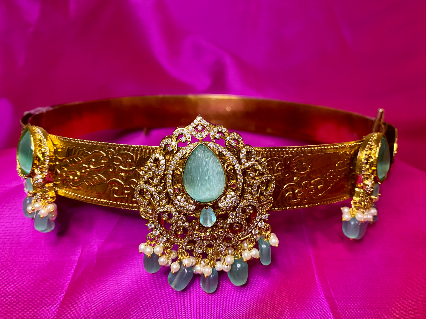 Kamarpatta| CZ American Diamond Vaddanam | Mint Green|Adult