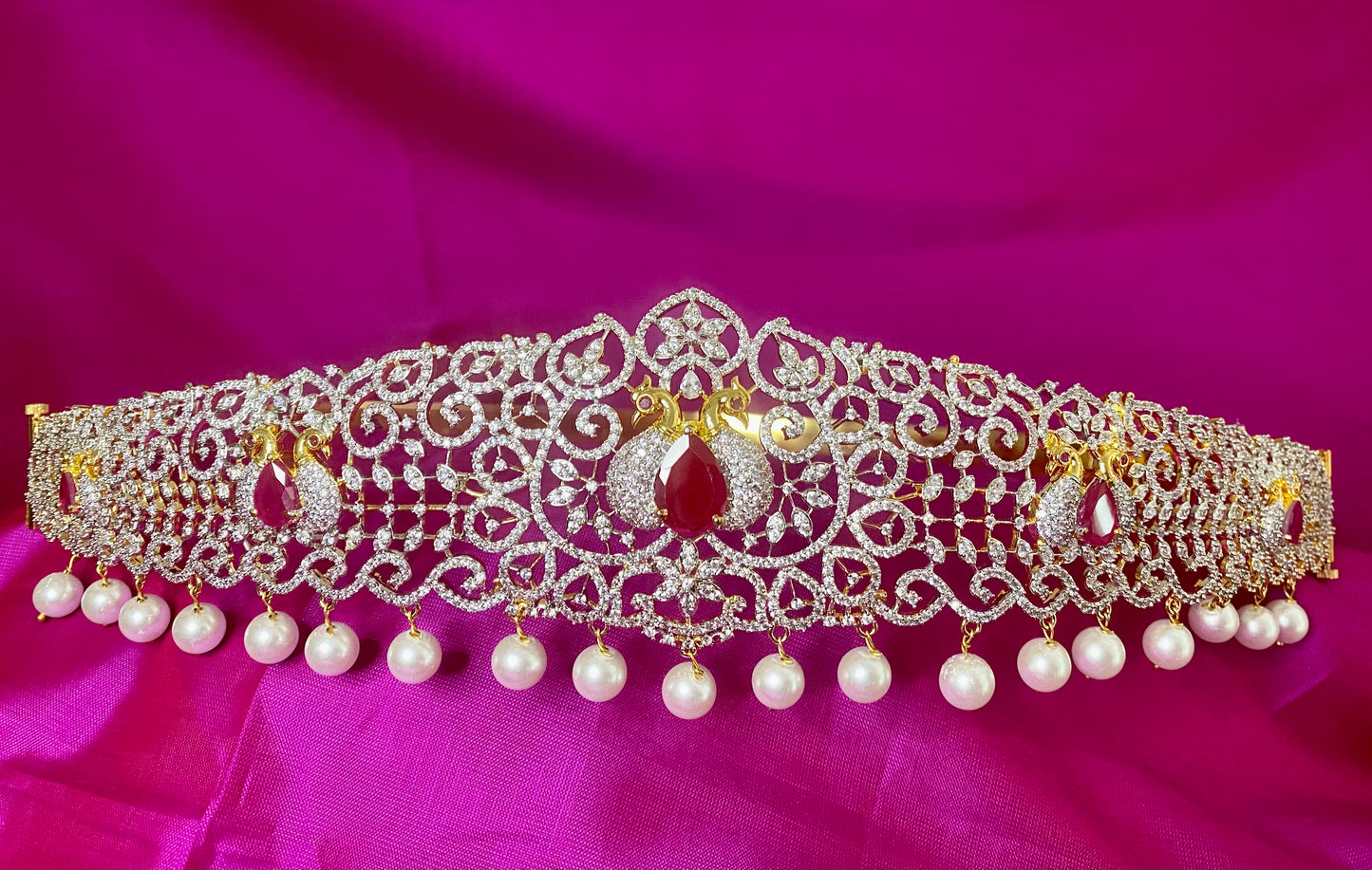 Kamarpatta| CZ American Diamond Vaddanam |Ruby|Adult