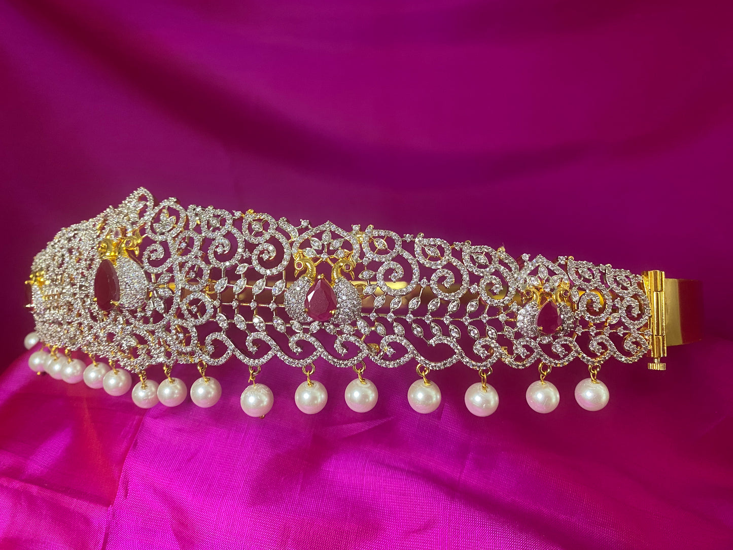 Kamarpatta| CZ American Diamond Vaddanam |Ruby|Adult