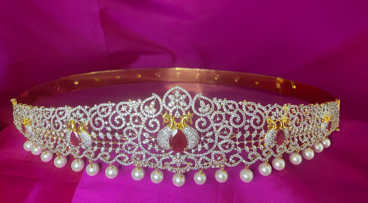 Kamarpatta| CZ American Diamond Vaddanam |Ruby|Adult