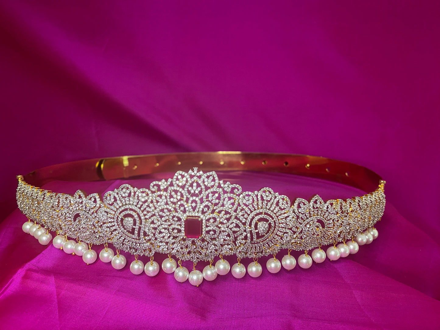 Kamarpatta| CZ American Diamond Vaddanam |Ruby|Adult