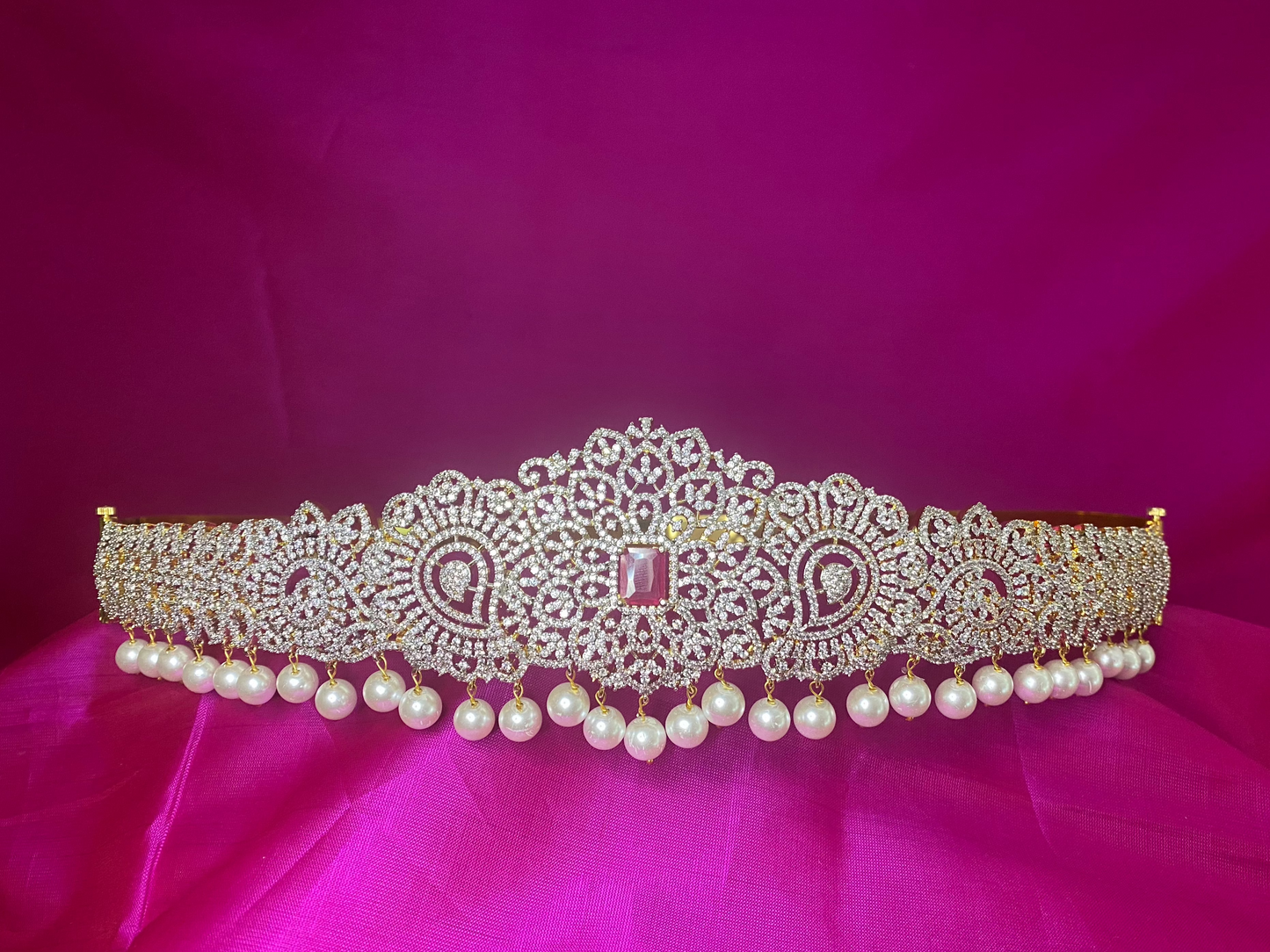 Kamarpatta| CZ American Diamond Vaddanam |Ruby|Adult