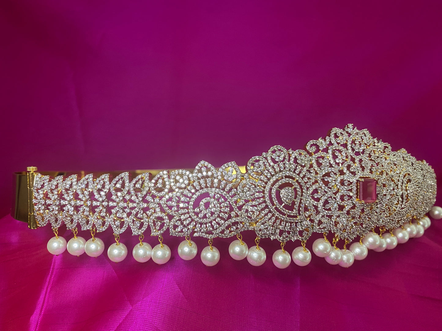 Kamarpatta| CZ American Diamond Vaddanam |Ruby|Adult