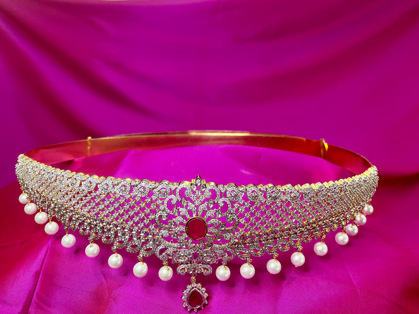 Kamarpatta| CZ American Diamond Vaddanam |Ruby|Adult