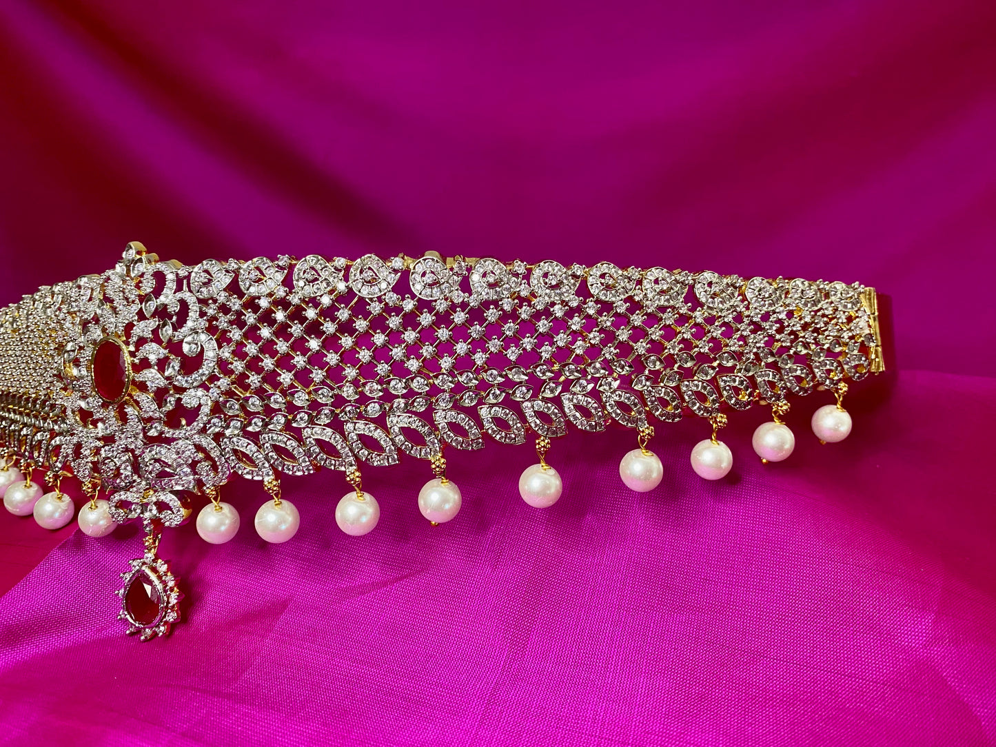 Kamarpatta| CZ American Diamond Vaddanam |Ruby|Adult