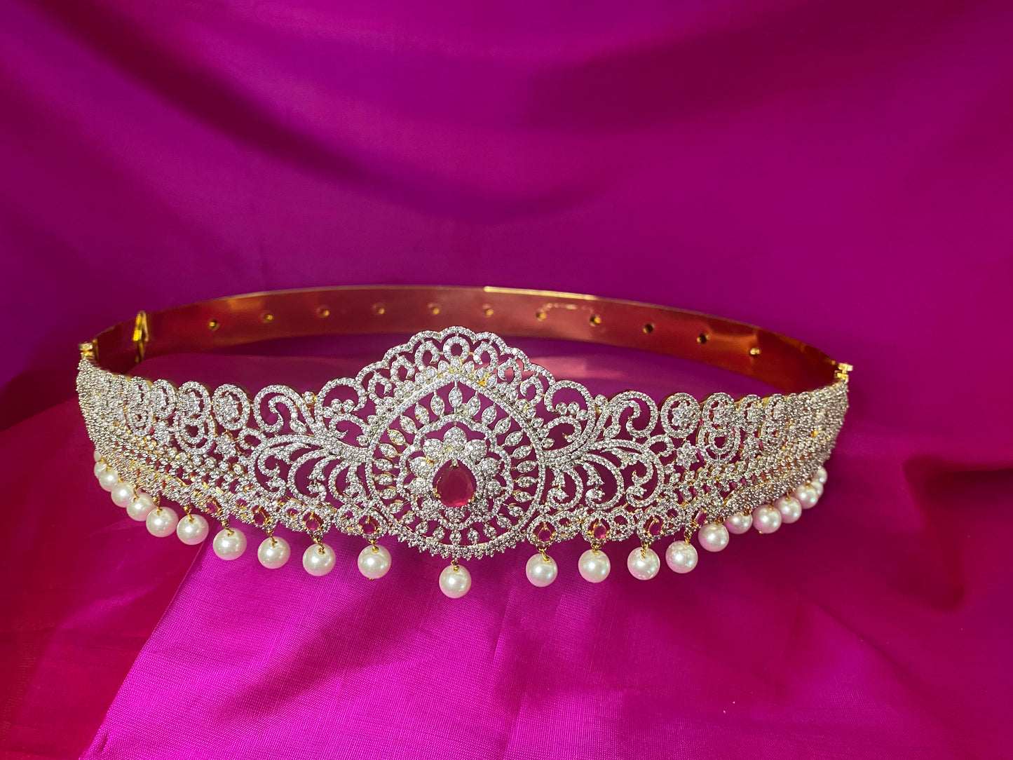Kamarpatta| CZ American Diamond Vaddanam |Ruby|Adult
