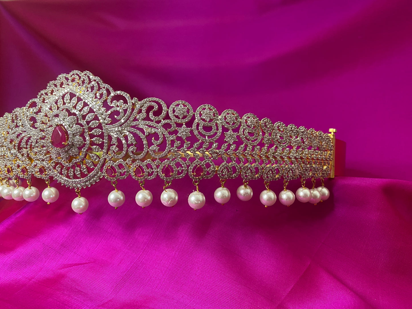 Kamarpatta| CZ American Diamond Vaddanam |Ruby|Adult