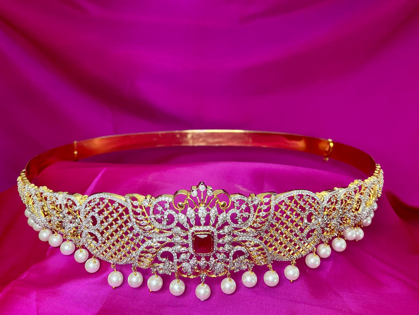 Kamarpatta| CZ American Diamond Vaddanam |Ruby|Adult