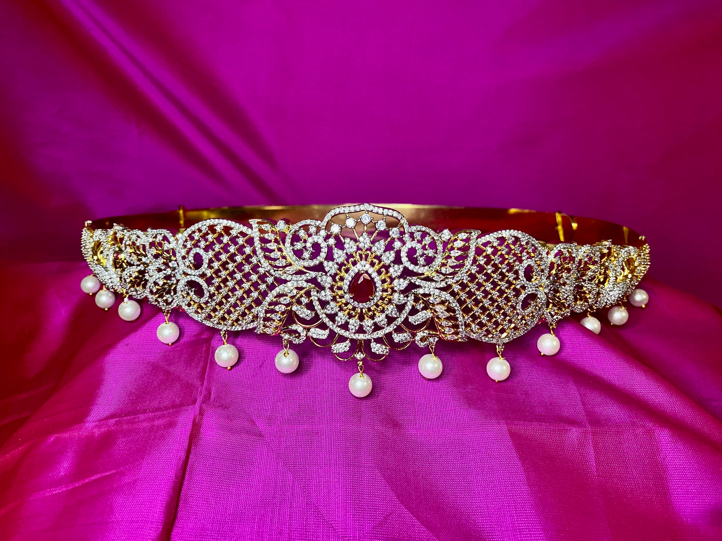 Kamarpatta| CZ American Diamond Vaddanam |Ruby|Adult
