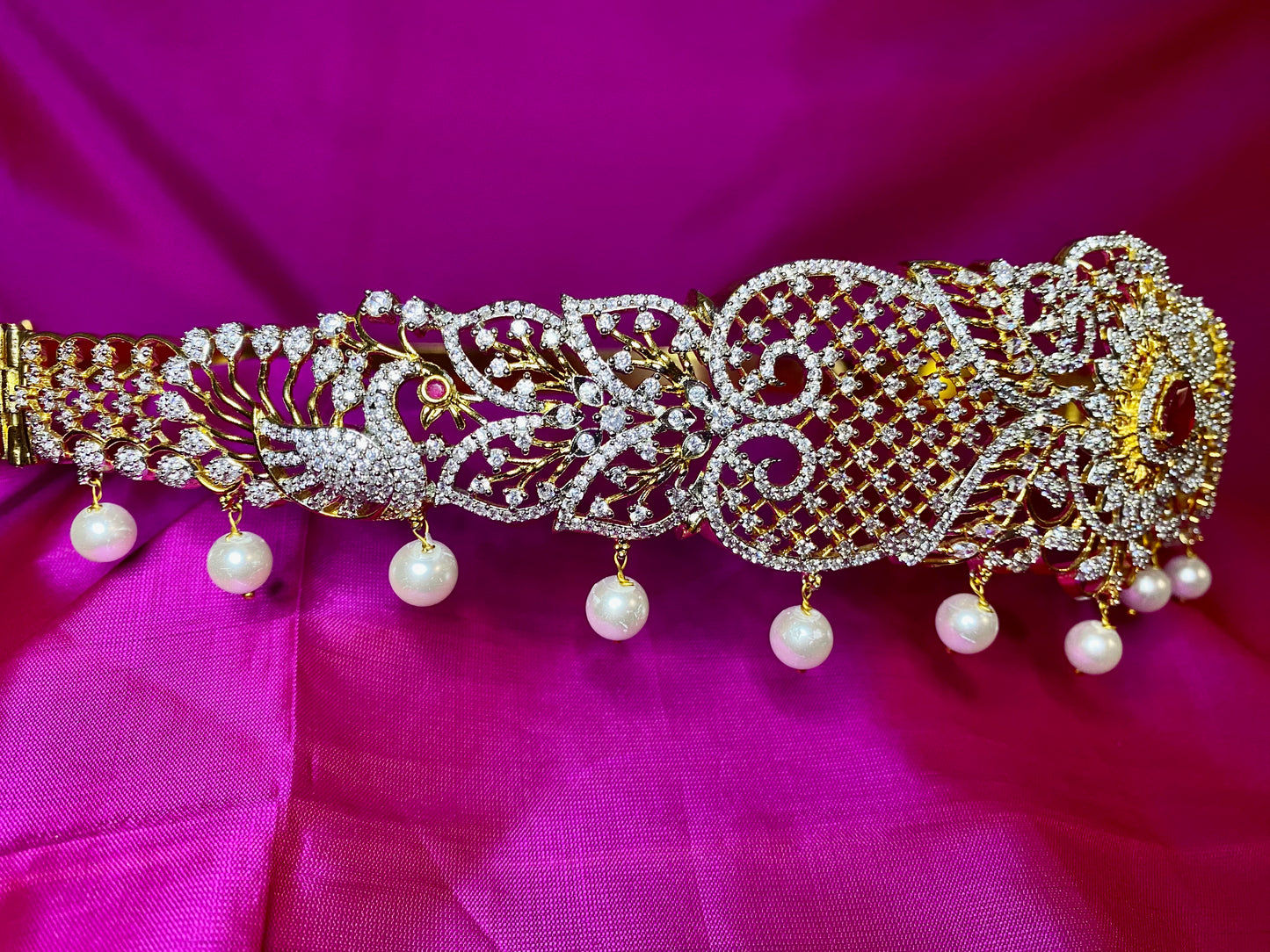 Kamarpatta| CZ American Diamond Vaddanam |Ruby|Adult