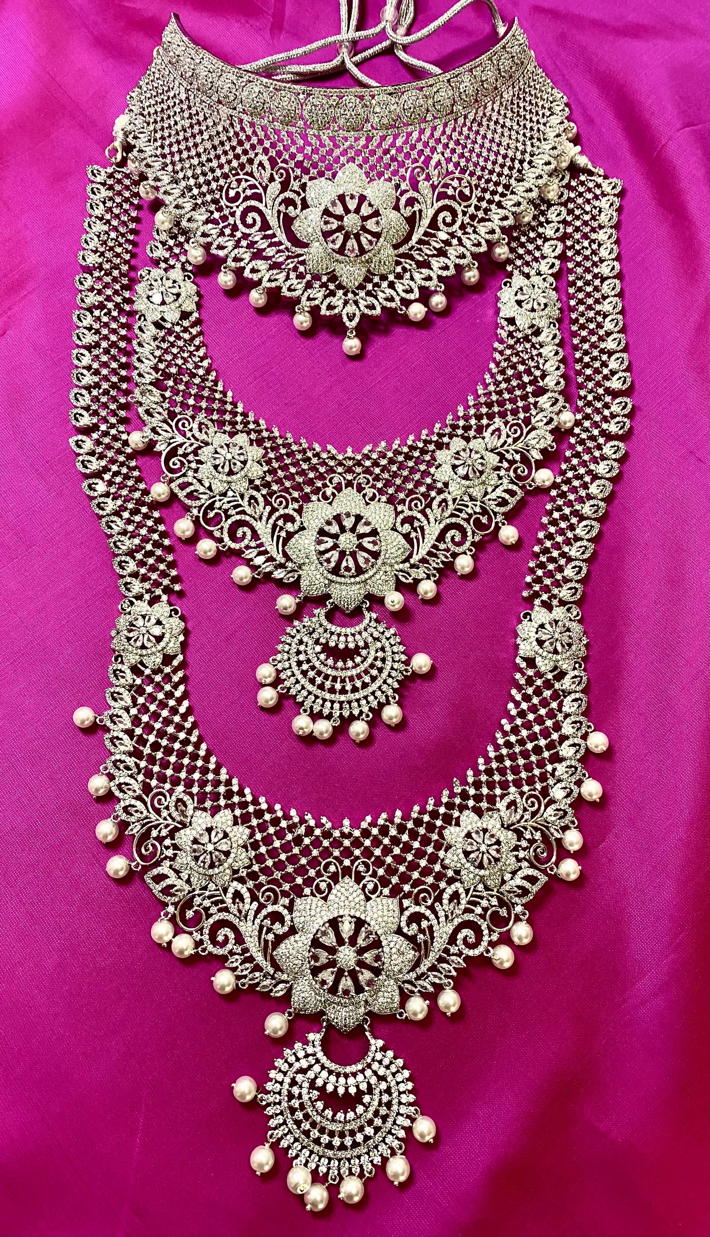 AD Bridal Set |Rhodium Finish|Chandbali