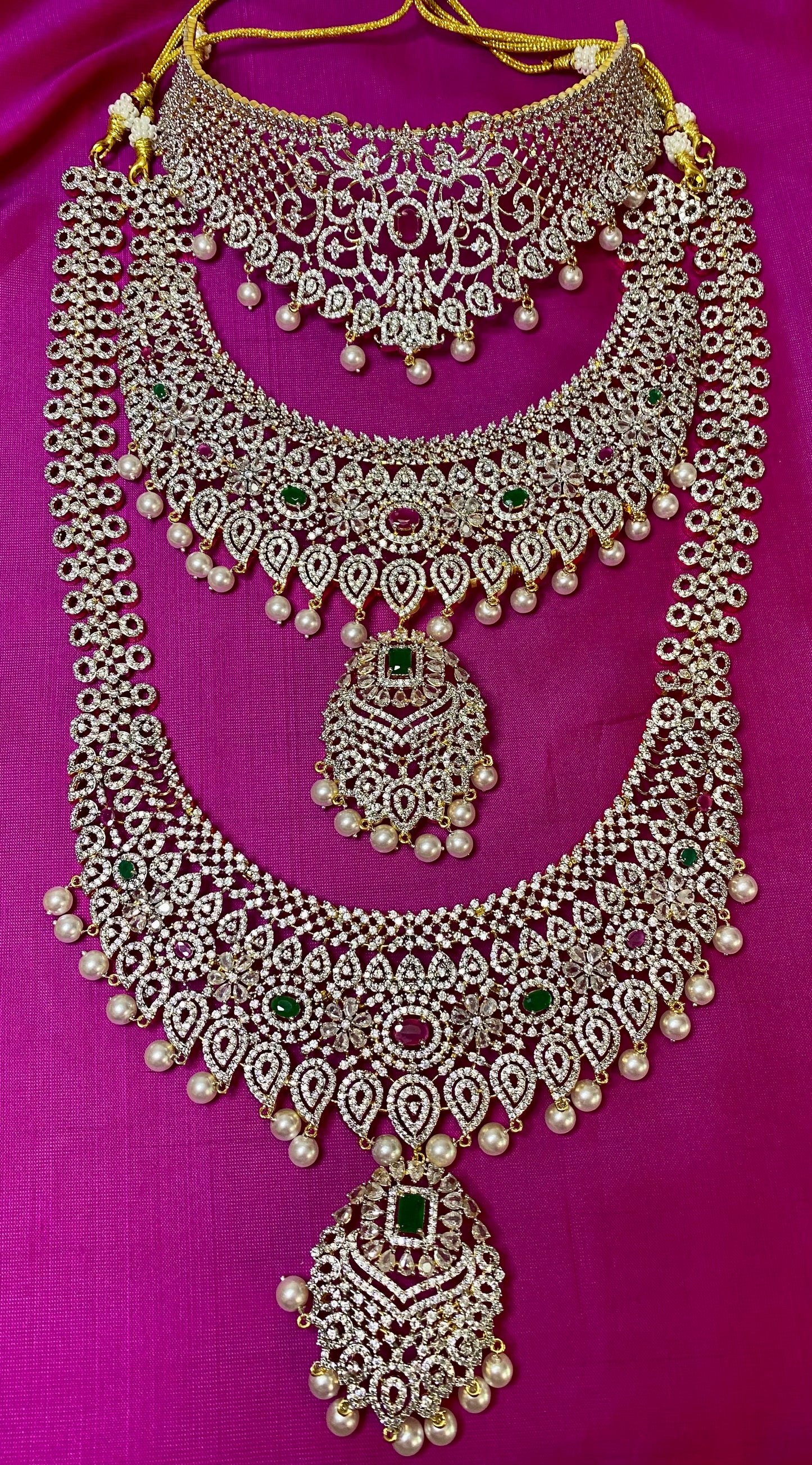 AD Bridal Set | Ruby Pink Green| GJ Finish