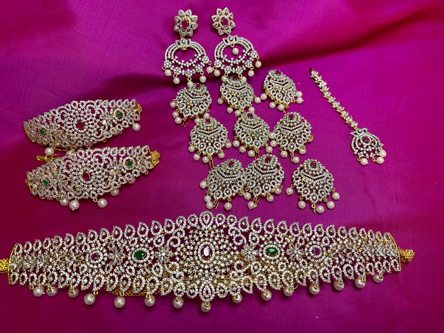 AD Bridal Set | Ruby Pink Green| GJ Finish