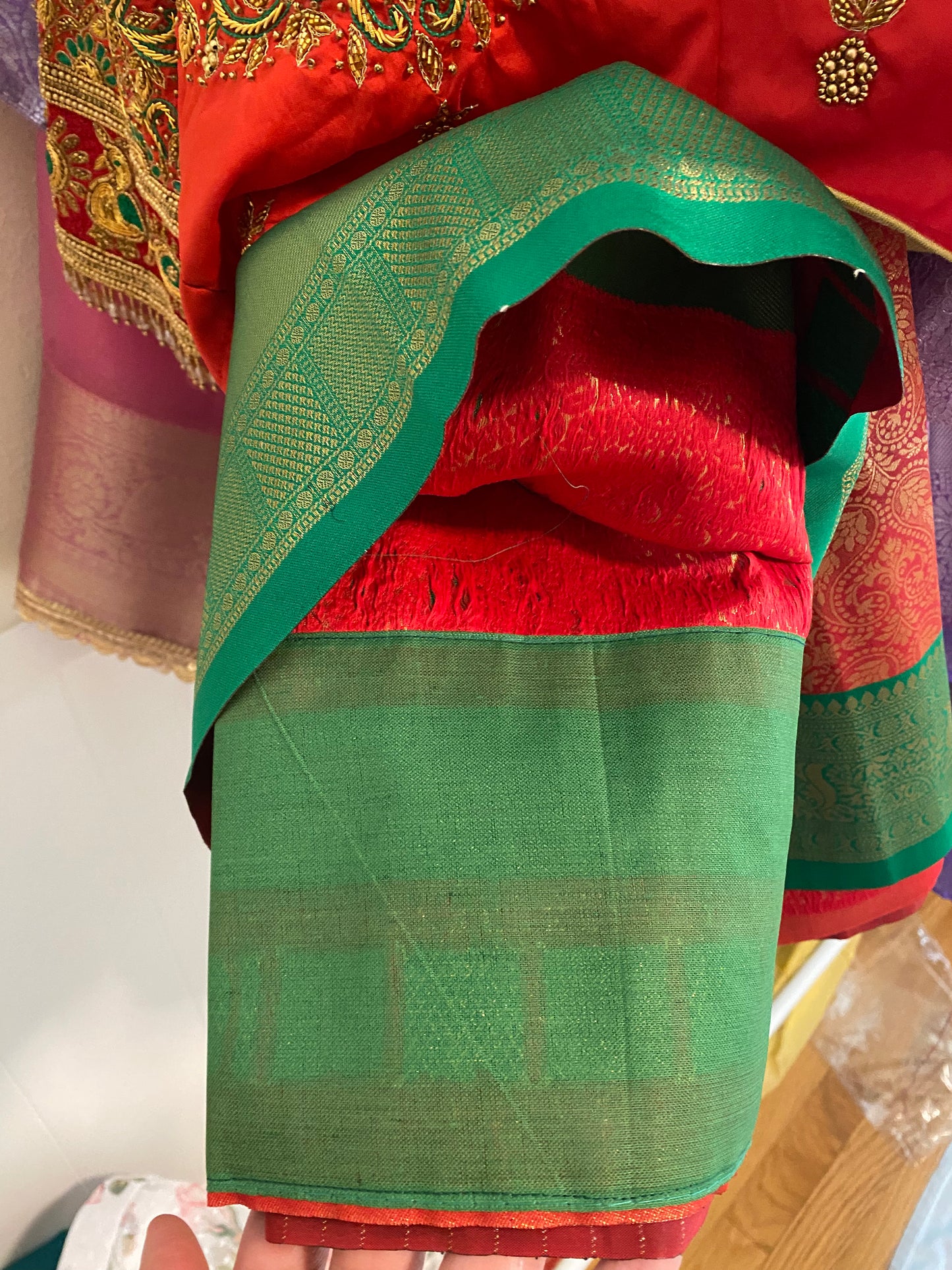 Pattu style Saree with Readymade Maggam Aari blouse|PrincessCut|Fits 36"-42”|Wedding Embroidered Blouse|Saree with stitched blouse Fall Pico