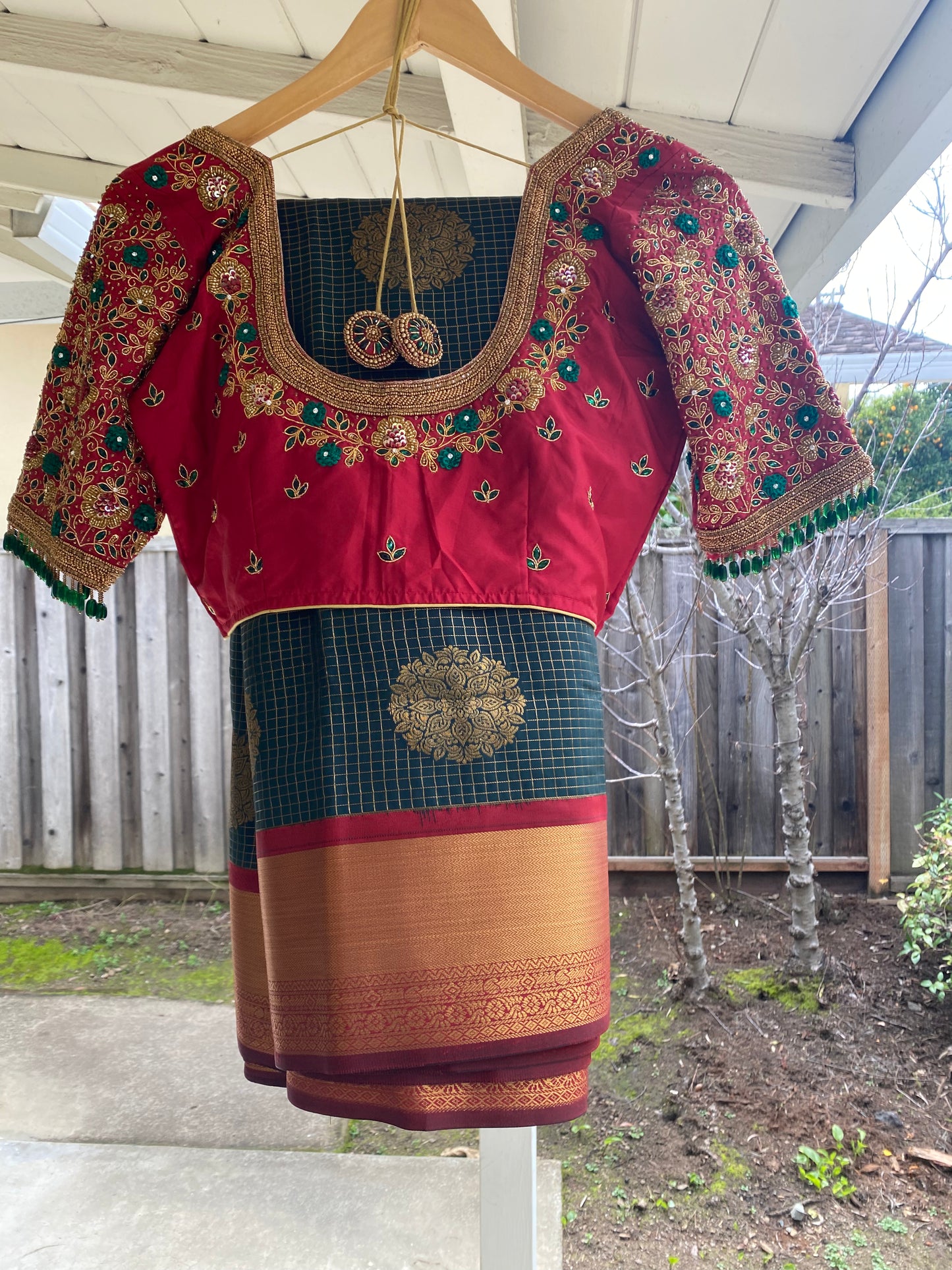 Pattu style Mix Silk Saree with Readymade Maggam Aari blouse|PrincessCut|Fits 36"-42”|Wedding Embroidered Blouse|Saree with stitched blouse Fall Pico