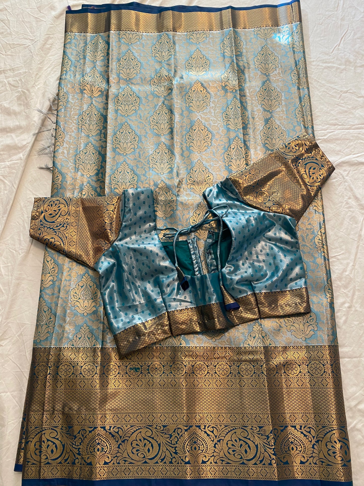 Mix Silk Saree with Stitched blouse|Kanjivaram Pattu style mix silk saree |Saree with readymade blouse|Fall ,Pico/overlock done