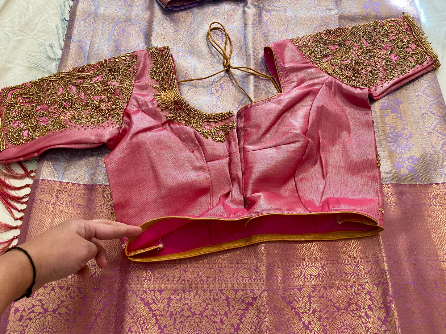 Pattu style Saree with Readymade Maggam Aari blouse|PrincessCut|Fits 38"-44”|Wedding Embroidered Blouse|Saree with stitched blouse Fall Pico