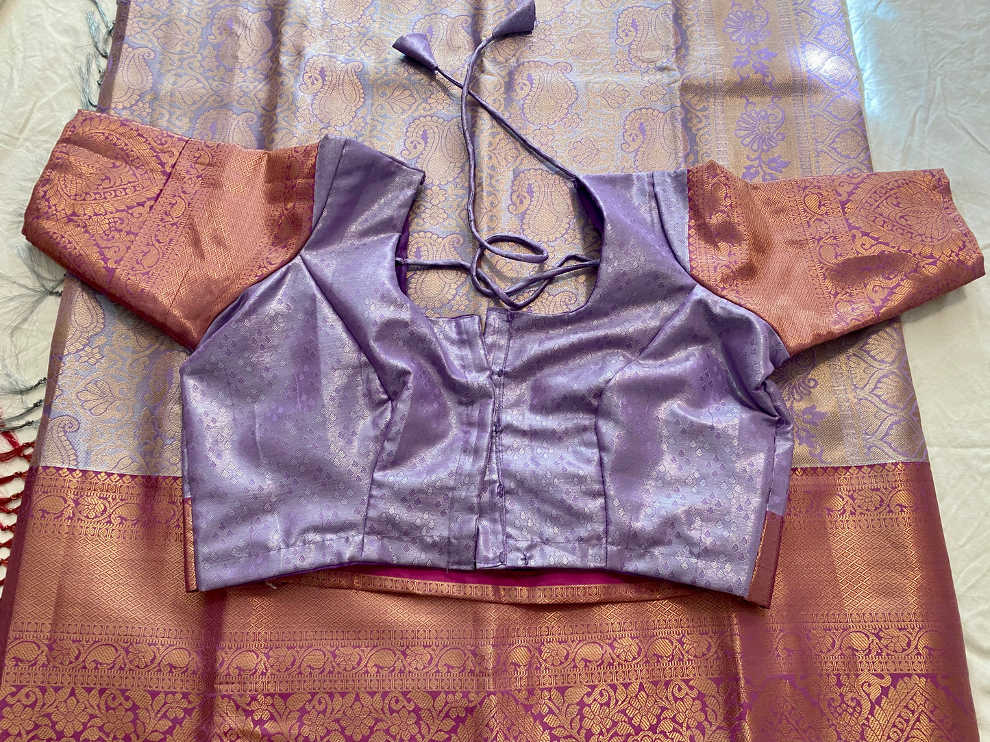 Pattu style Saree with Readymade Maggam Aari blouse|PrincessCut|Fits 38"-44”|Wedding Embroidered Blouse|Saree with stitched blouse Fall Pico