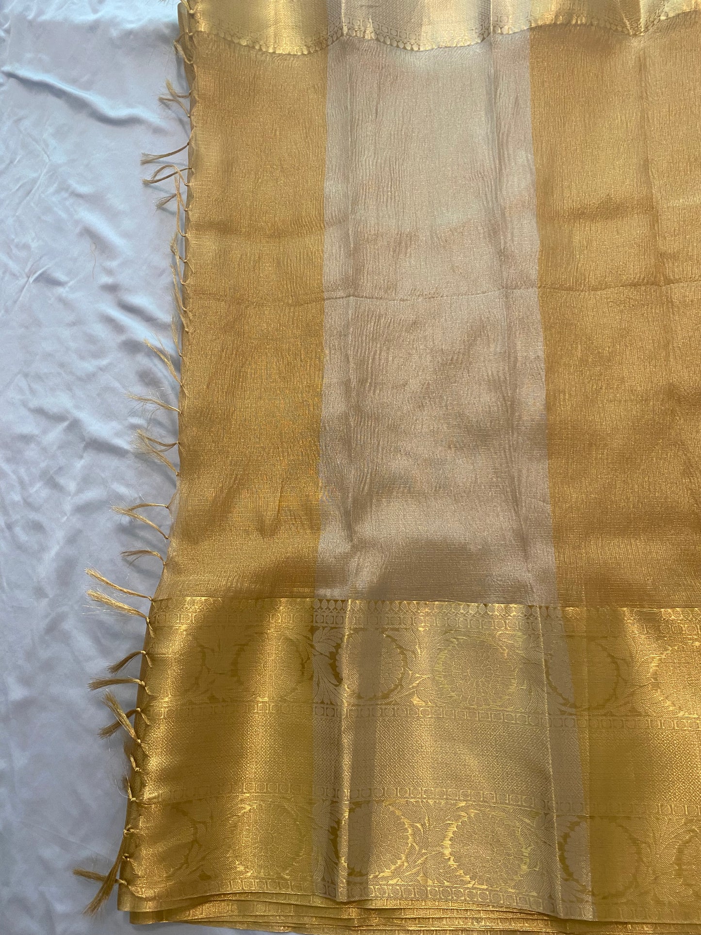 Tissue crush Saree with Readymade Stitched Maggam Aari blouse|Fits 36" margin upto 42”