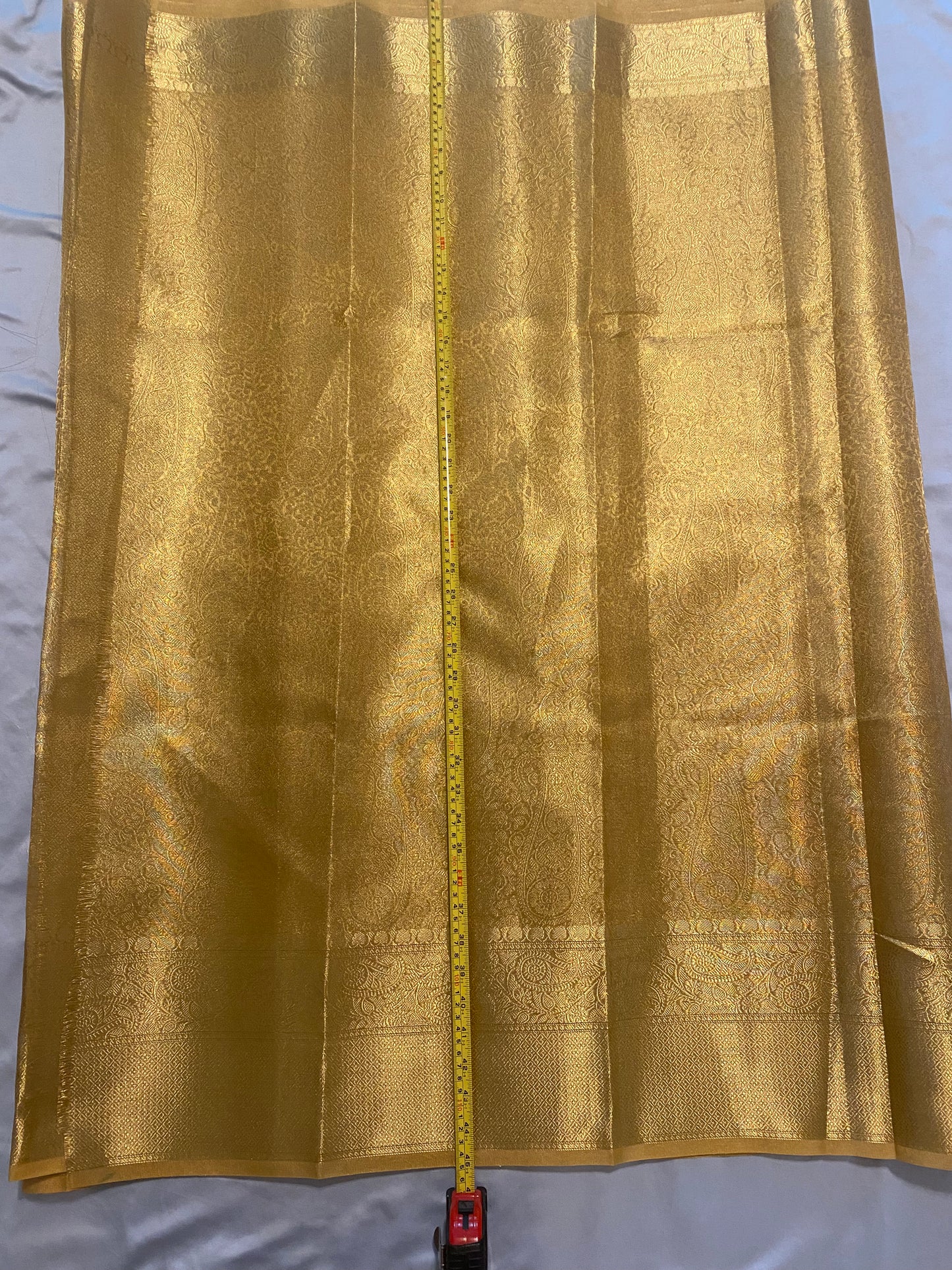 Gold Tissue Saree with Readymade Maggam Aari blouse|Fits 36"-42”||Kanjivaram style Gold Saree