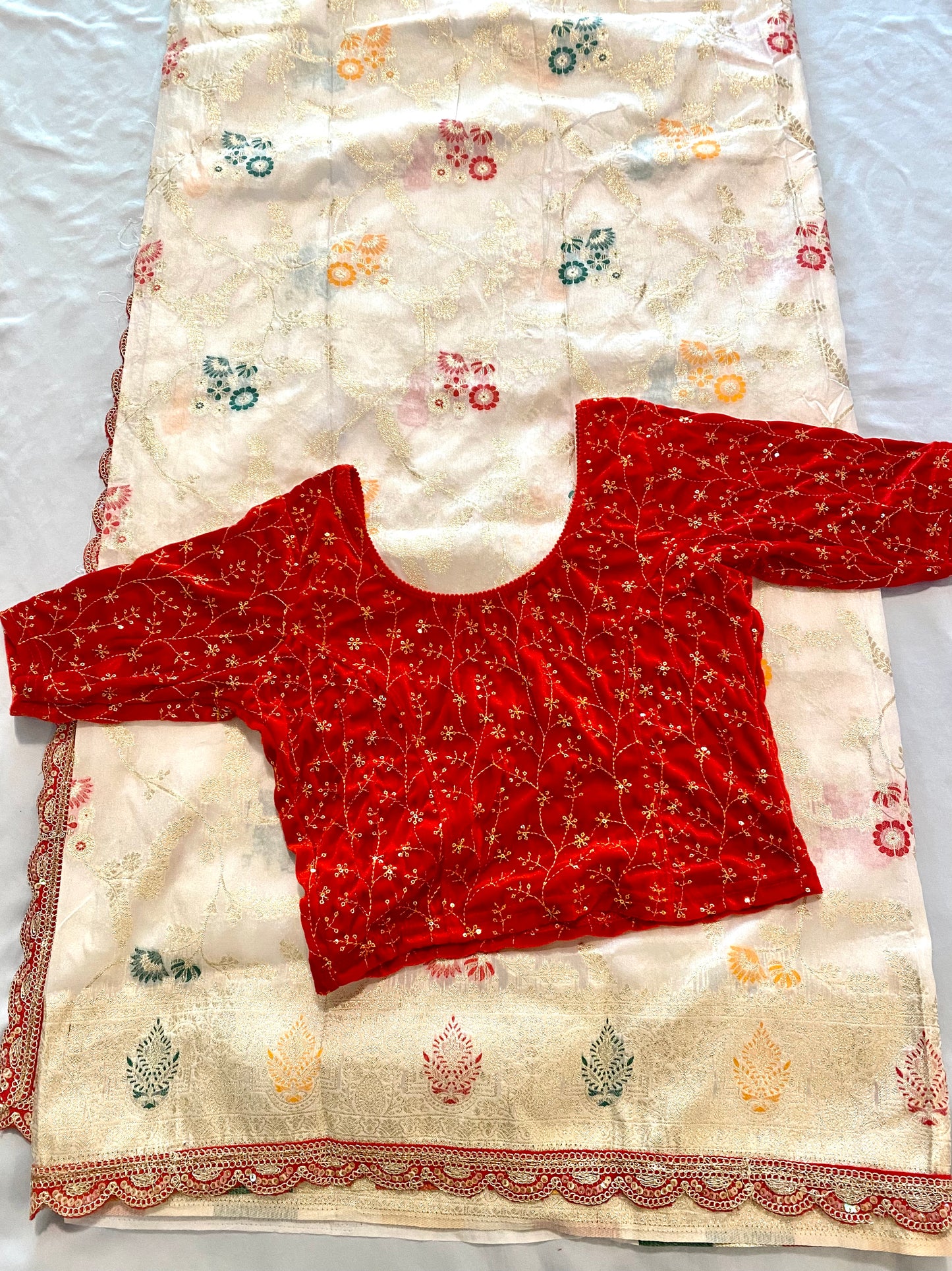 Saree with Stitched Stretchable blouse|Light Weight |Saree with readymade blouse|Bust -Stretchable 36" -38"| Fall , Pico/overlock done
