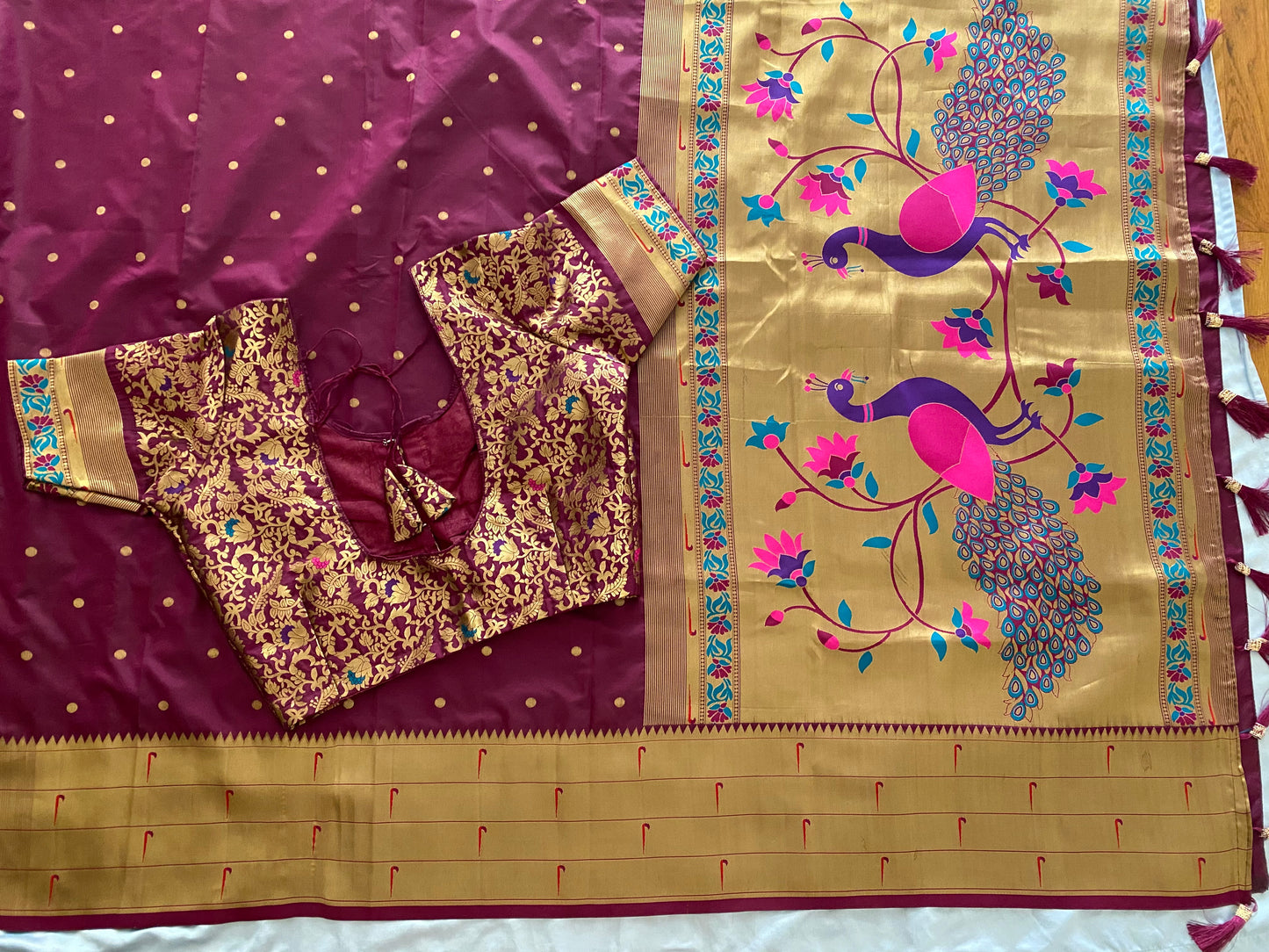 Paithani style Mix Silk Saree with Stitched blouse|Fits bust 38" margin upto 44"|Fall ,Pico/overlock done|Light weight Saree