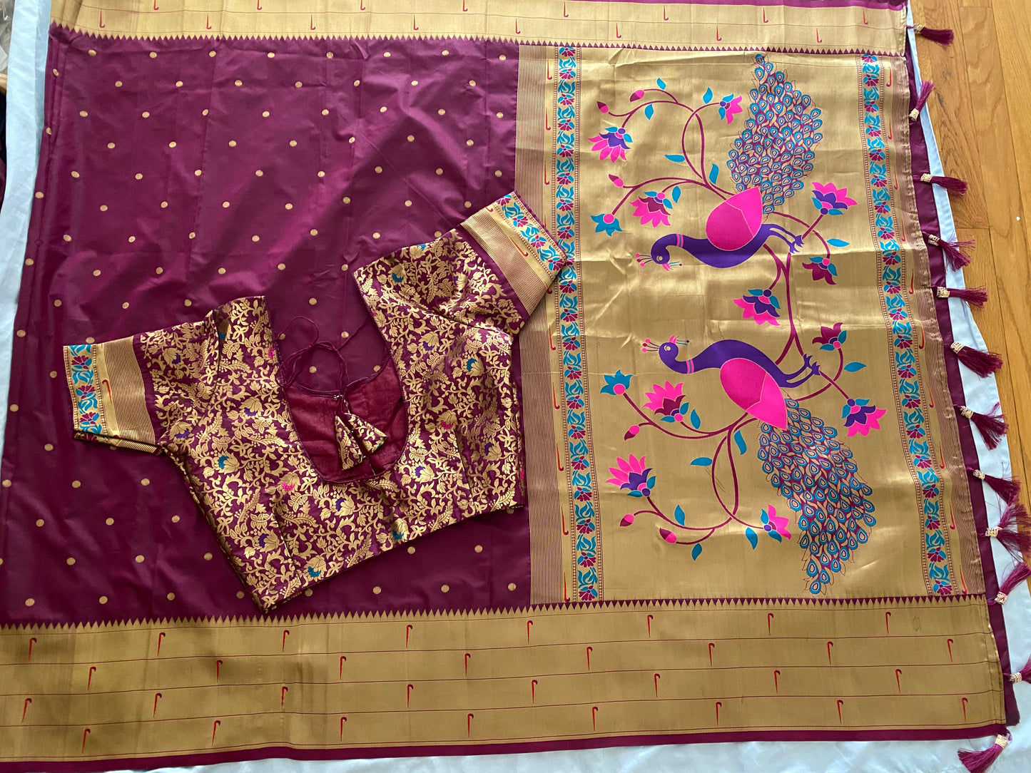 Paithani style Mix Silk Saree with Stitched blouse|Fits bust 38" margin upto 44"|Fall ,Pico/overlock done|Light weight Saree