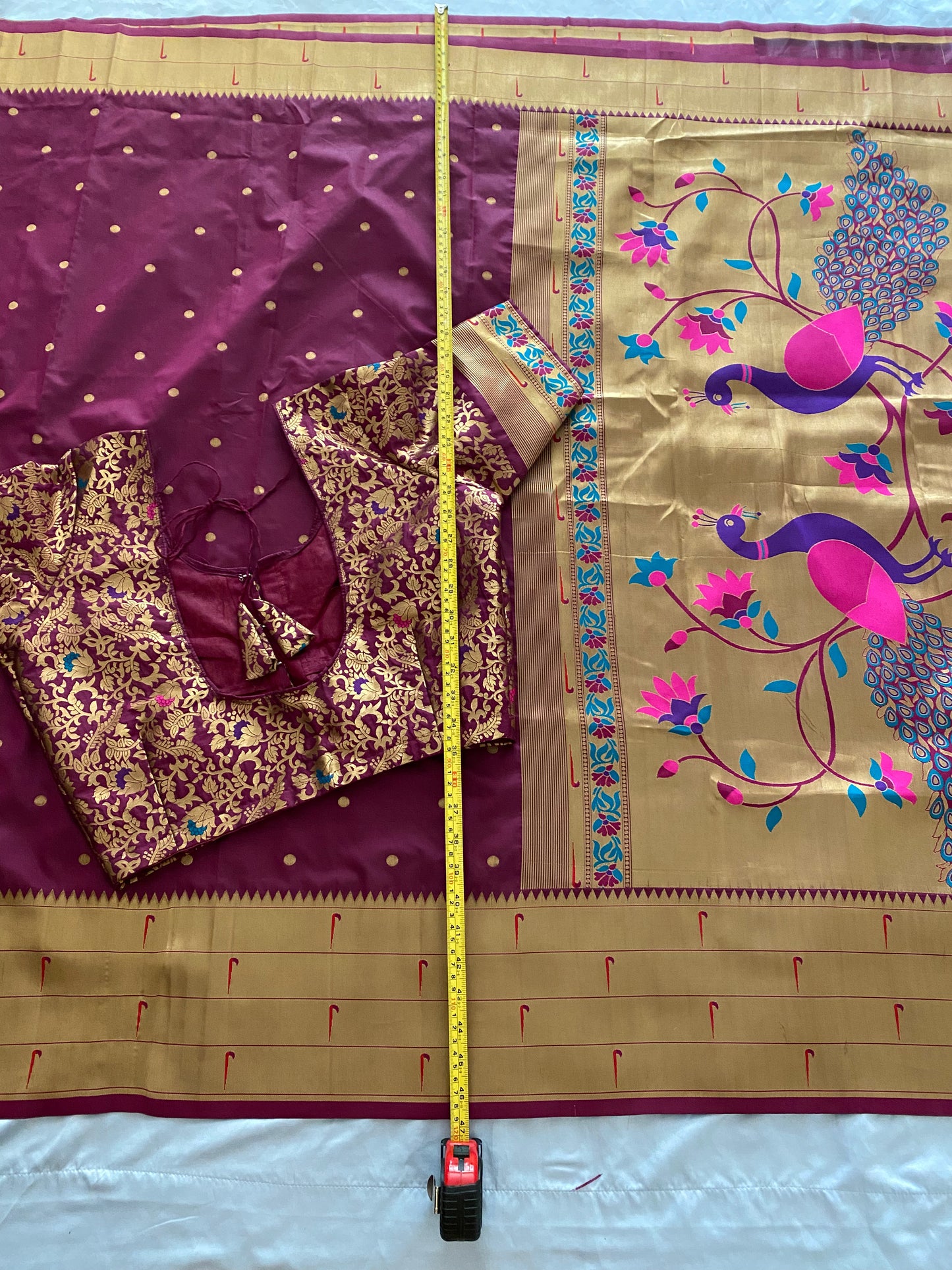 Paithani style Mix Silk Saree with Stitched blouse|Fits bust 38" margin upto 44"|Fall ,Pico/overlock done|Light weight Saree