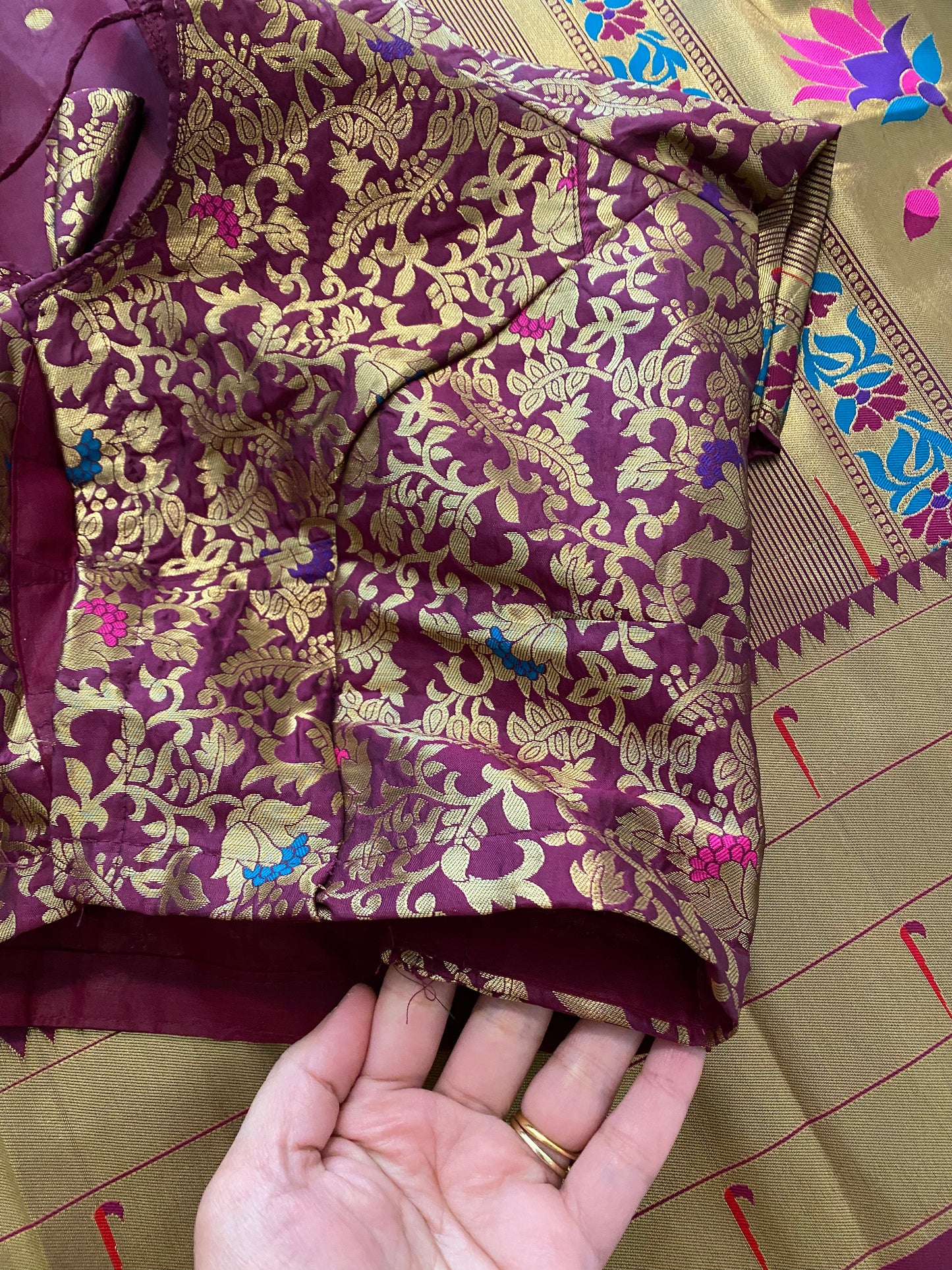 Paithani style Mix Silk Saree with Stitched blouse|Fits bust 38" margin upto 44"|Fall ,Pico/overlock done|Light weight Saree