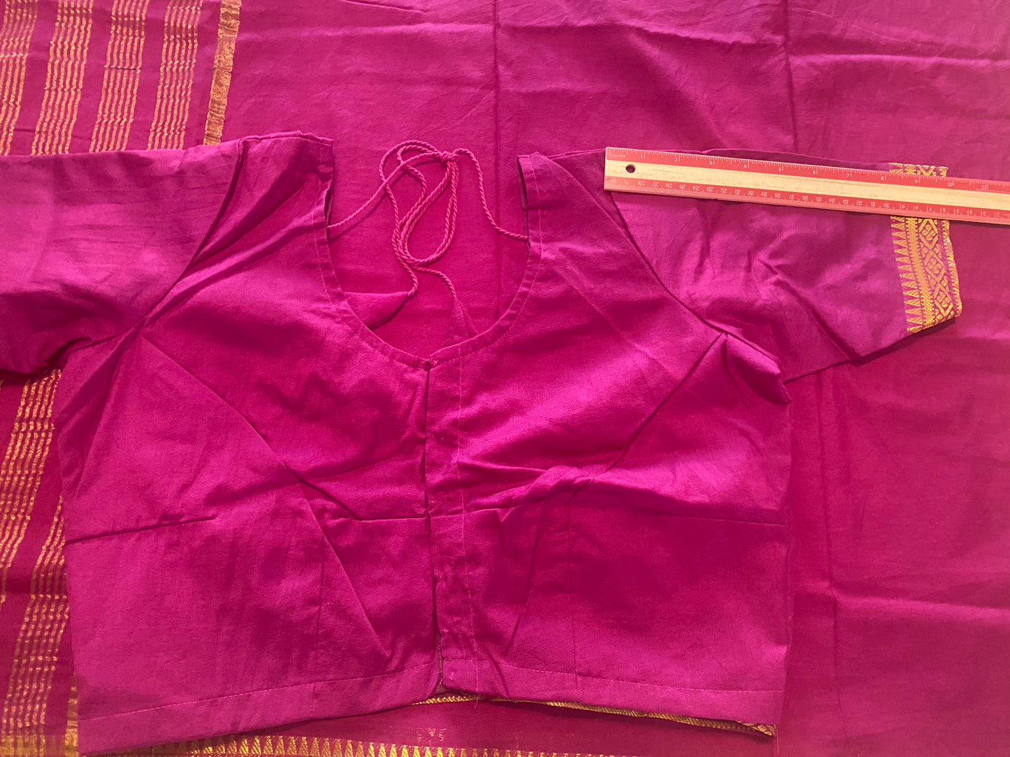 Semi-crepe Saree with Stitched blouse|Mysore Silk style design|Blouse Fits Bust 38" margin upto 46"|Fall ,Pico/overlock done|Light Weight