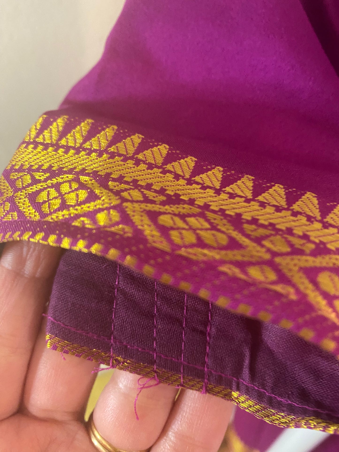 Semi-crepe Saree with Stitched blouse|Mysore Silk style design|Blouse Fits Bust 38" margin upto 46"|Fall ,Pico/overlock done|Light Weight