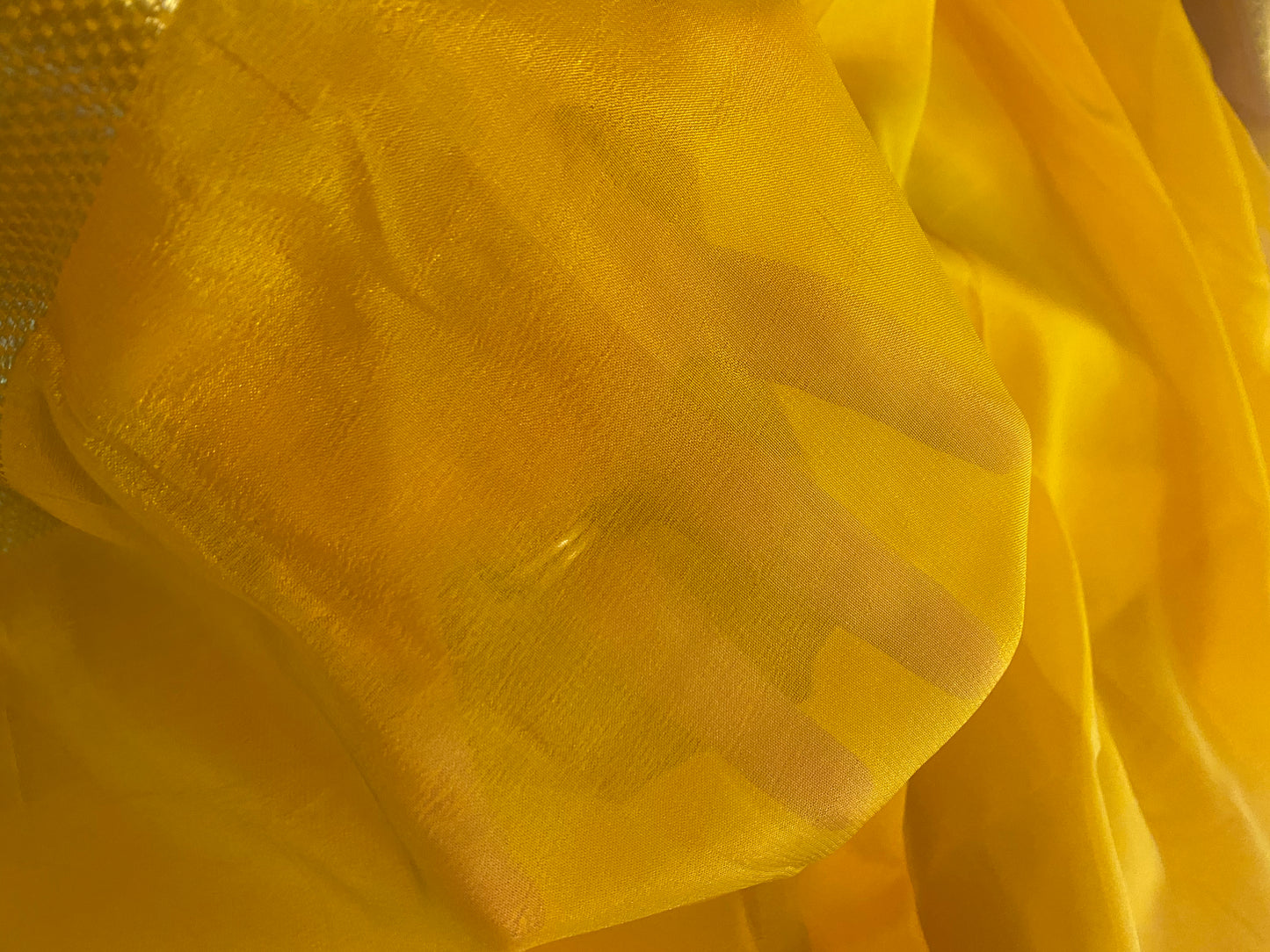 Semi-crepe Saree with Stitched blouse|Mysore Silk style design|Blouse Fits Bust 38" margin upto 46"|Fall ,Pico/overlock done|Light Weight