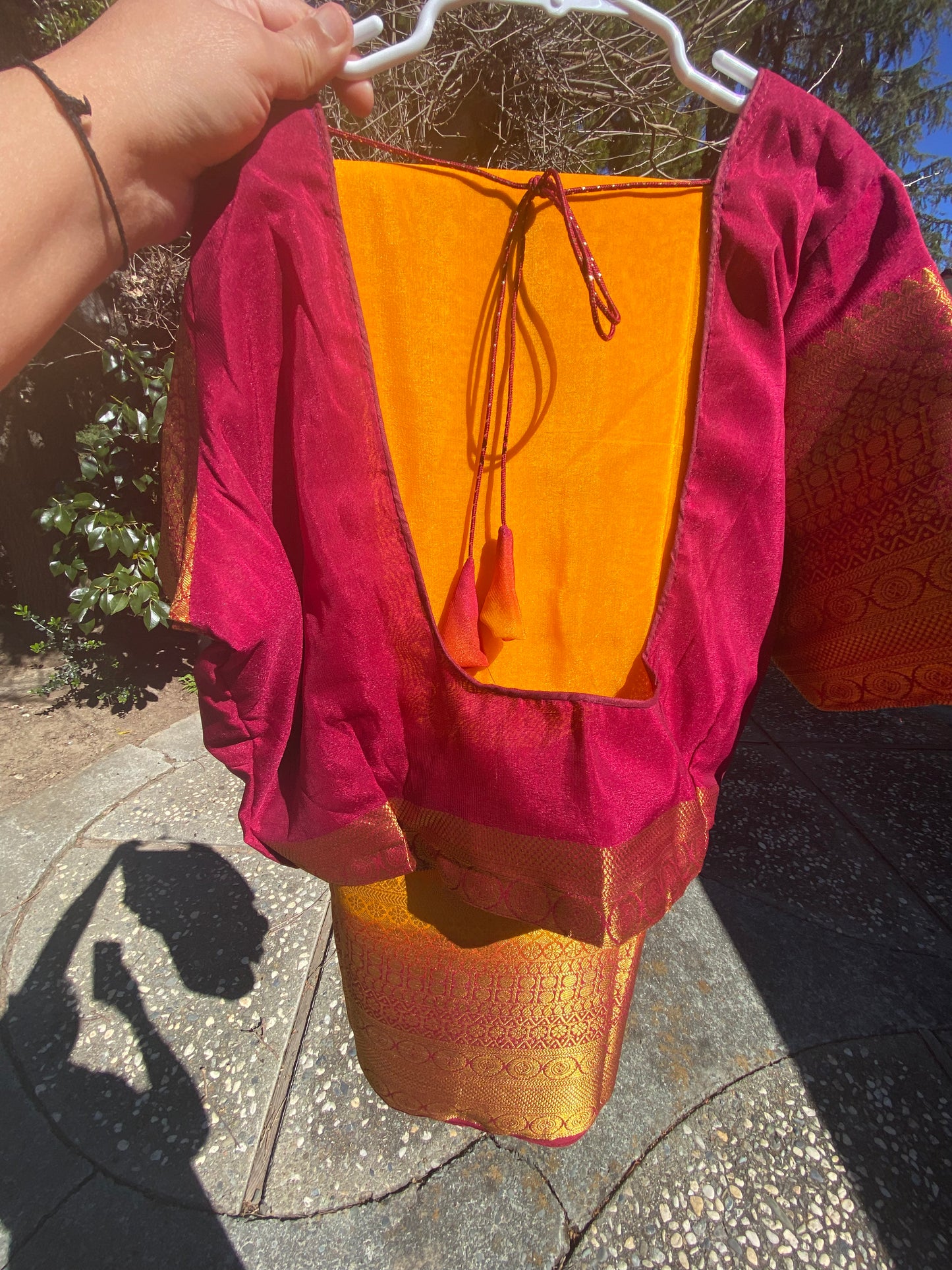 Semi-crepe Saree with Stitched blouse|Mysore Silk style design|Blouse Fits Bust 38" margin upto 46"|Fall ,Pico/overlock done|Light Weight