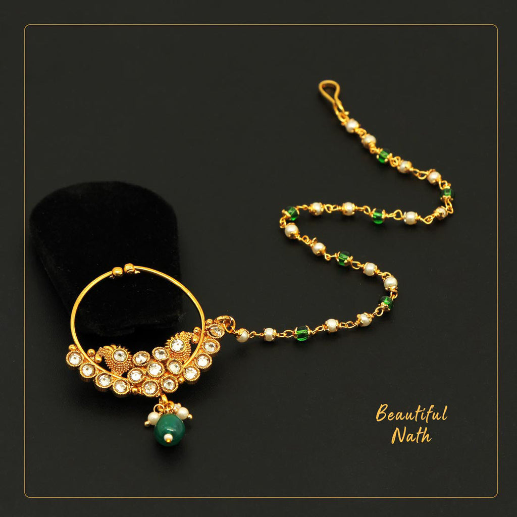 Green Maroon Pearl Stone Nath |Nose Ring/pin