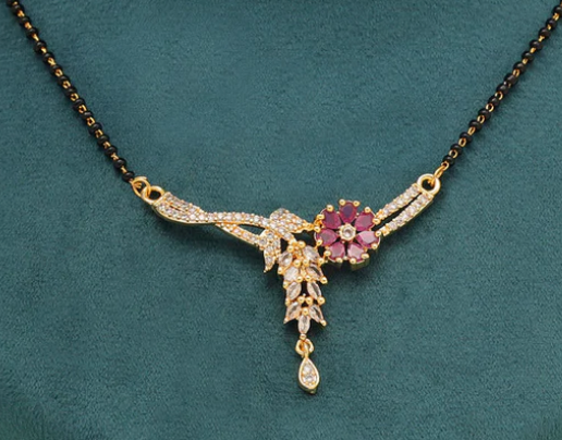 Rani Color AD Mangalsutra With Earrings