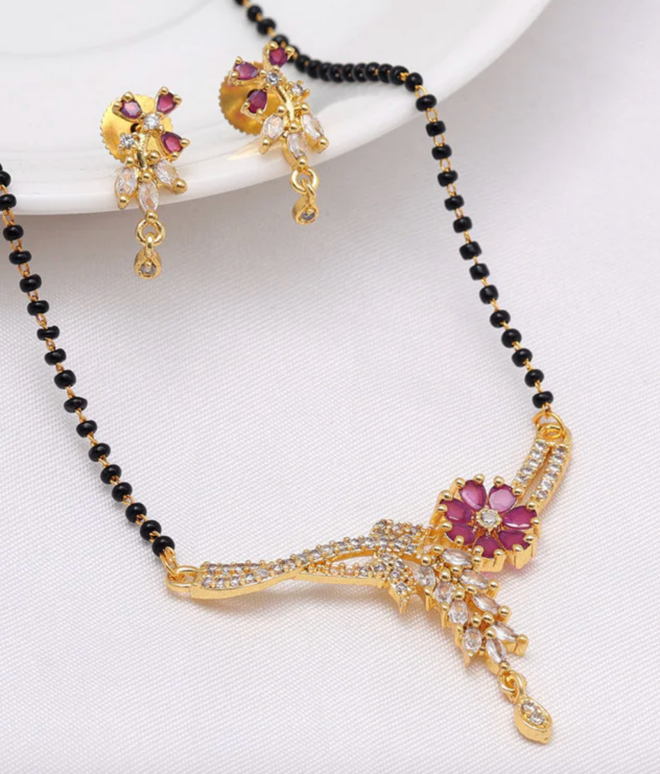 Rani Color AD Mangalsutra With Earrings