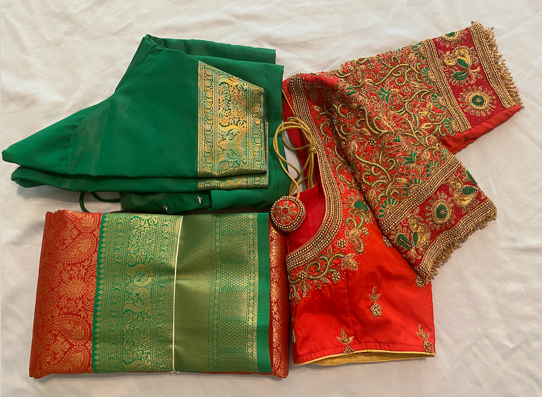 Pattu style Saree with Readymade Maggam Aari blouse|PrincessCut|Fits 36"-42”|Wedding Embroidered Blouse|Saree with stitched blouse Fall Pico