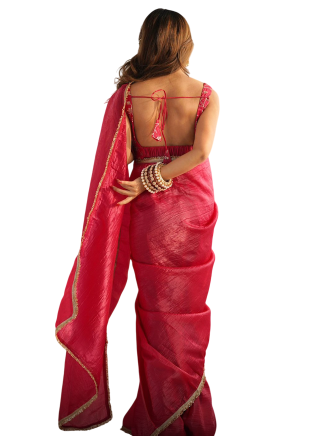 Ready to wear 1 min Saree| Saree with readymade blouse |Light weight|Easy to wear saree |Pleated with hooks| Gold crush Tissue Silk Saree