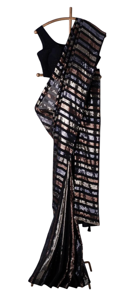 Black Party Saree| Sequins Party Saree |Georgette fabric| Saree with unstitched blouse|Fall /pico done
