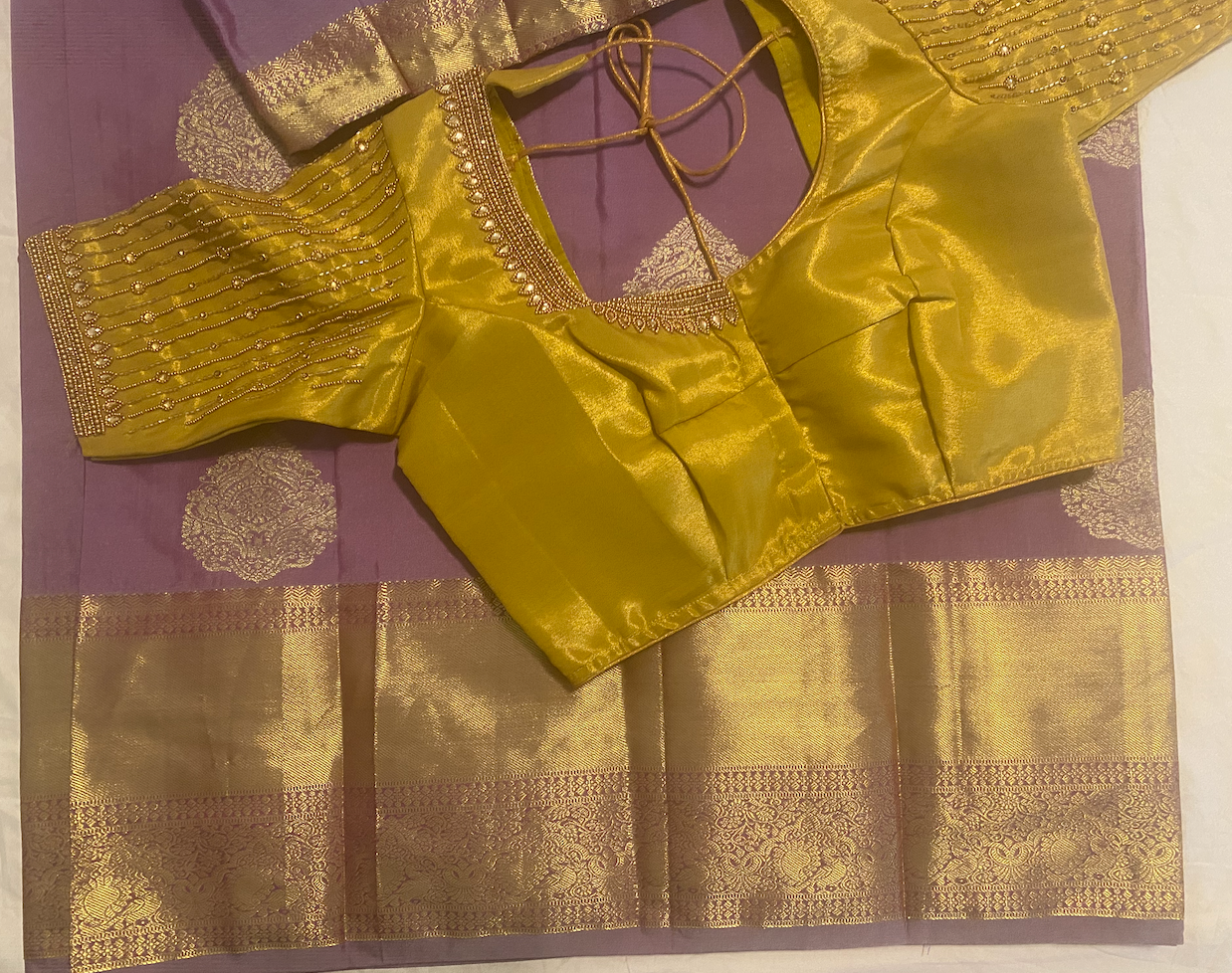 Pattu style Mix Silk Saree with Readymade Maggam Aari blouse|PrincessCut|Fits 36"-42”|Wedding Embroidered Blouse|Saree with stitched blouse Fall Pico done