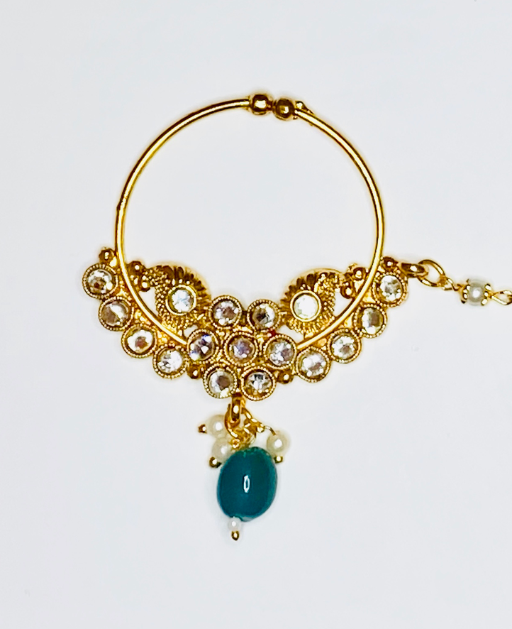 Green Maroon Pearl Stone Nath |Nose Ring/pin