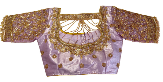 Organza Lilac Bridal Maggam Blouse|Aari Blouse |Readymade|PrincessCut Padded | Fits 38”- 44”